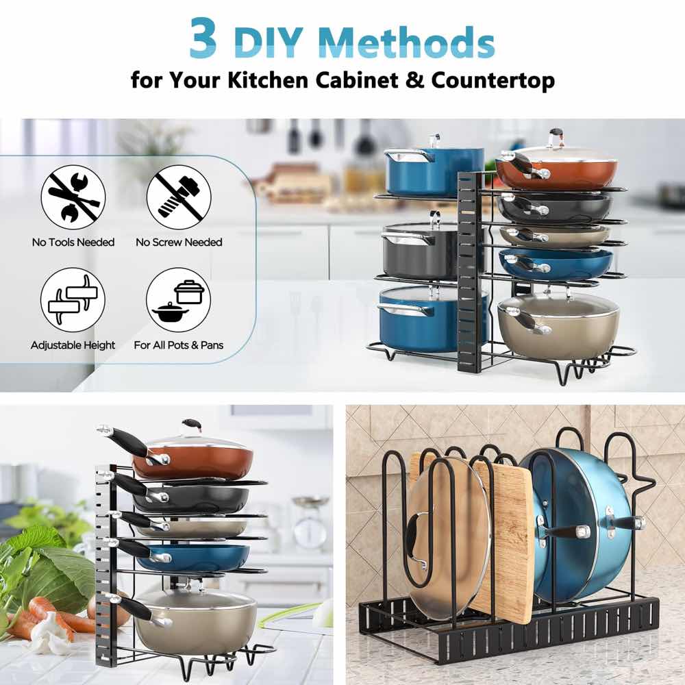 Adjustable pot and pan rack