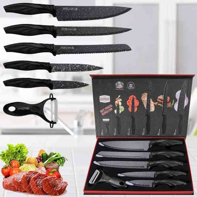 6pcs marble coated kitchen knife set