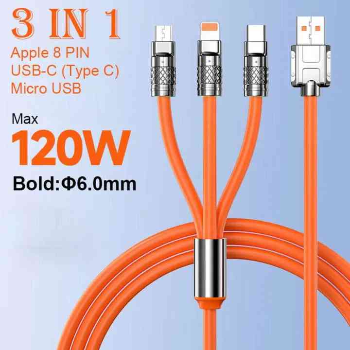 3 In 1 Universal 120W fast charging cable