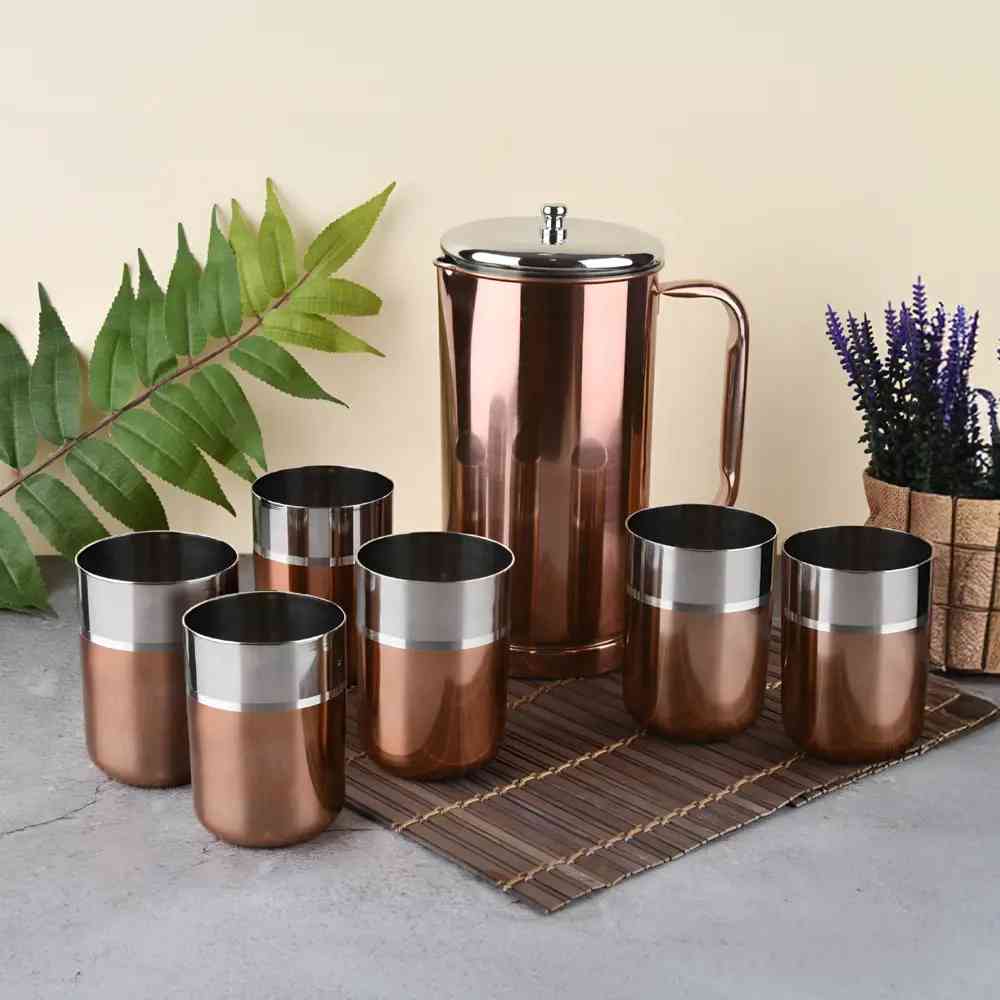 Rose gold glory pitcher & glass set 7pcs