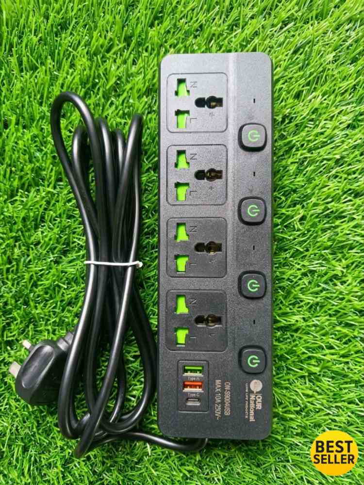 National 4 sockets extension cord with USB