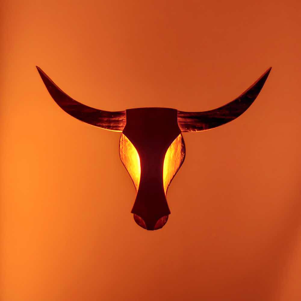 Wooden bull head wall art