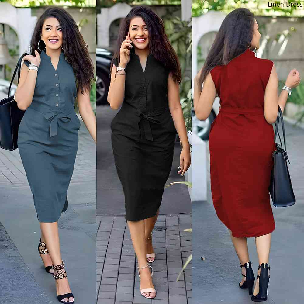 Linen dress with pockets removeable buttons