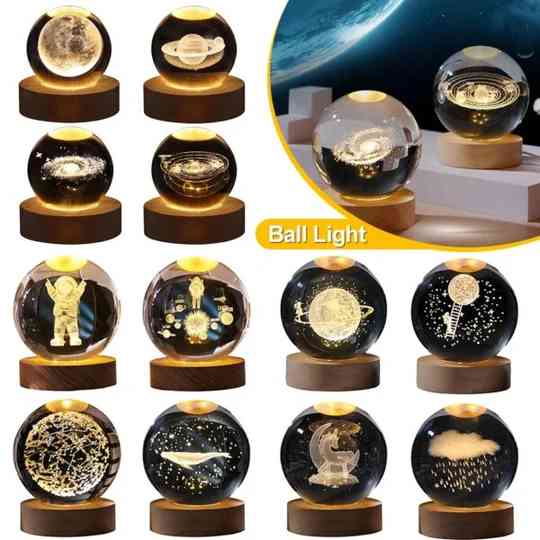 3D Crystal ball night light glowing planet