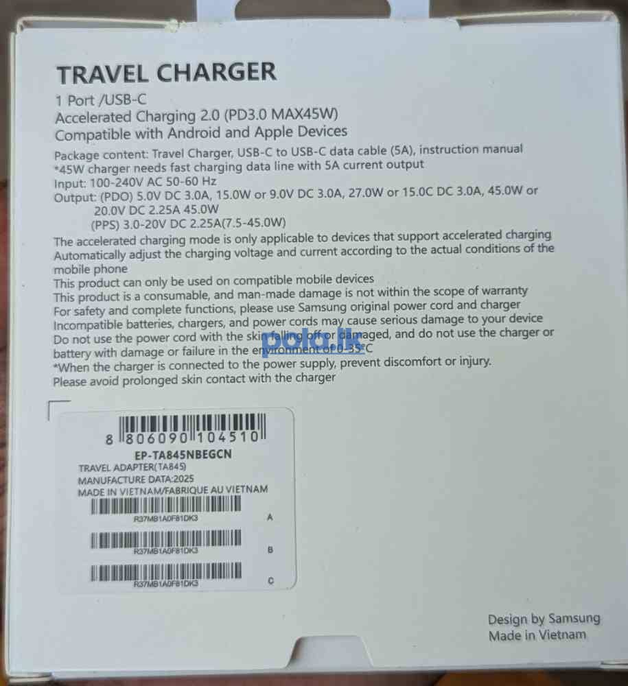 Original vietnam 45w samsung charger with cable - photo 2