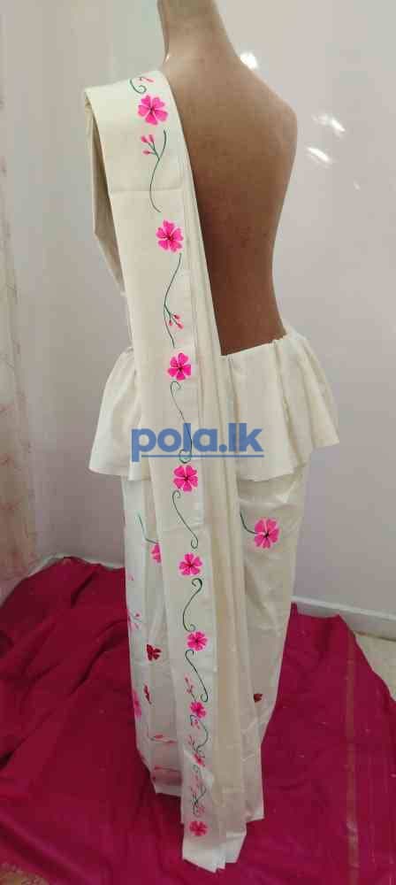 Lace cotton hand painted sakura blossom saree - photo 8