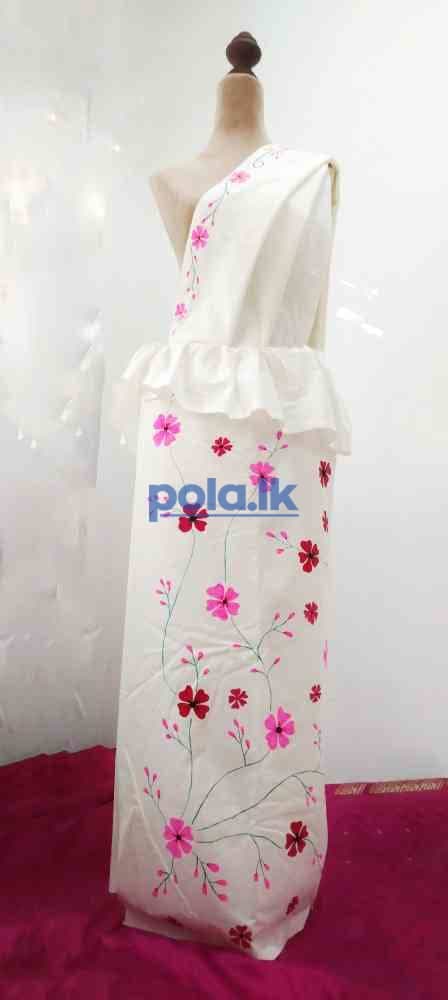 Lace cotton hand painted sakura blossom saree - photo 15