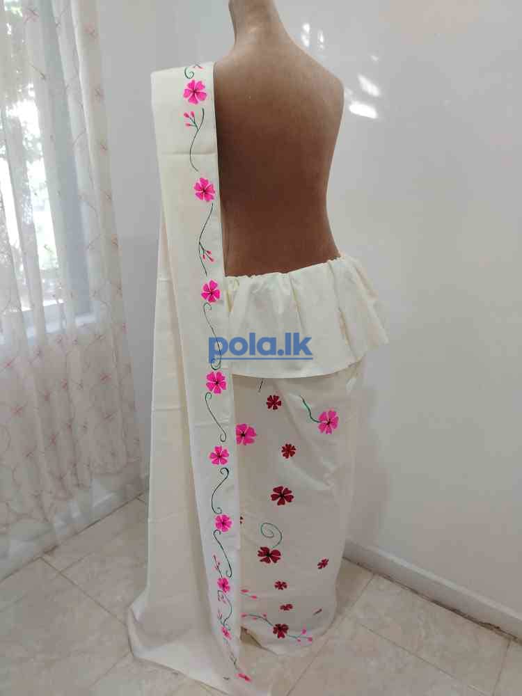 Lace cotton hand painted sakura blossom saree - photo 12