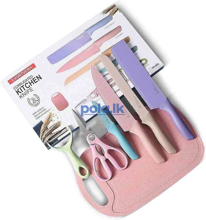 6 Pcs colorful knife set with cutting board - photo 1