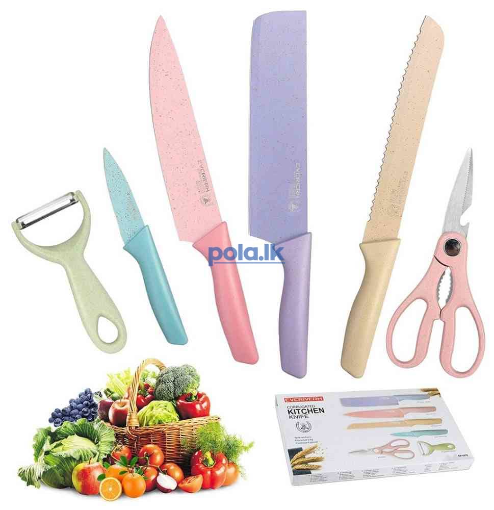 6 Pcs colorful knife set with cutting board - photo 1