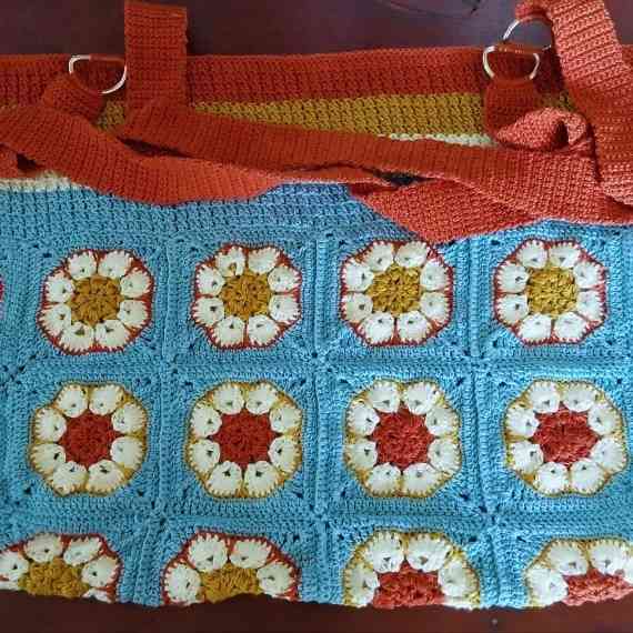 Crocheted granny square tote bags