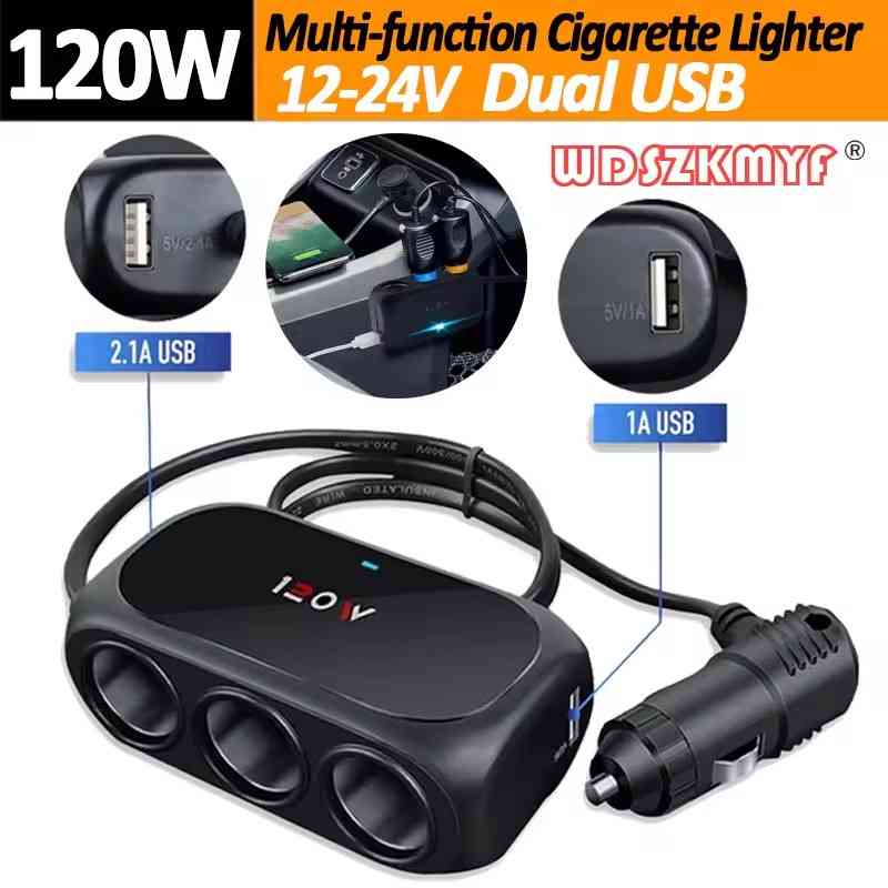 120W 3 socket car charger adapter