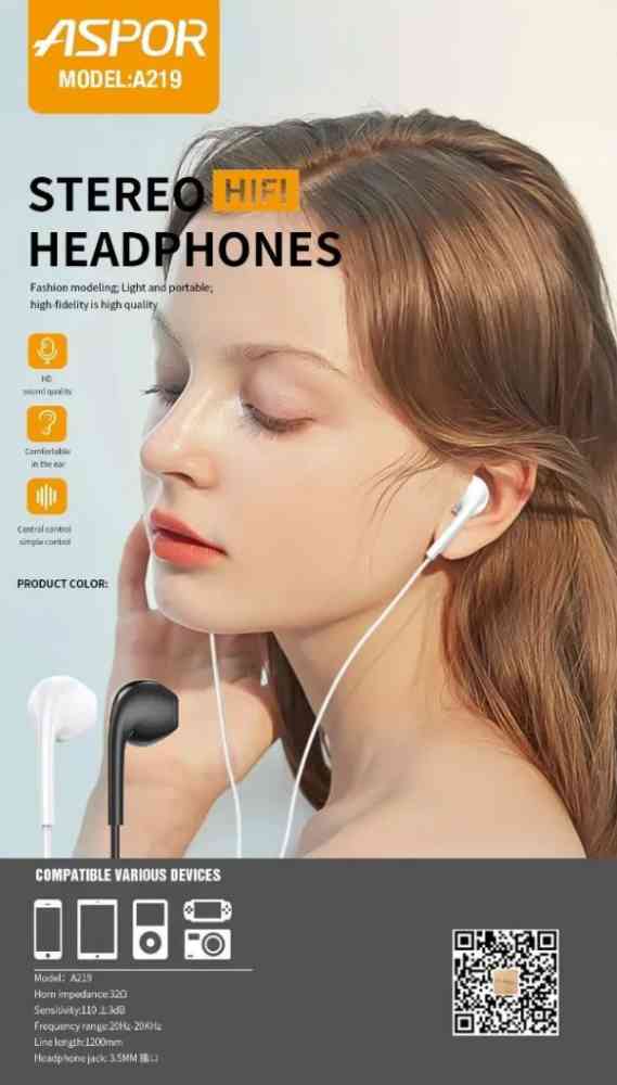 Aspor A219 stereo earphone