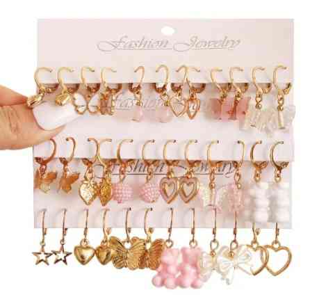 Womens cute heart & bow earings set