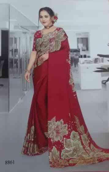 Printed silk satin saree