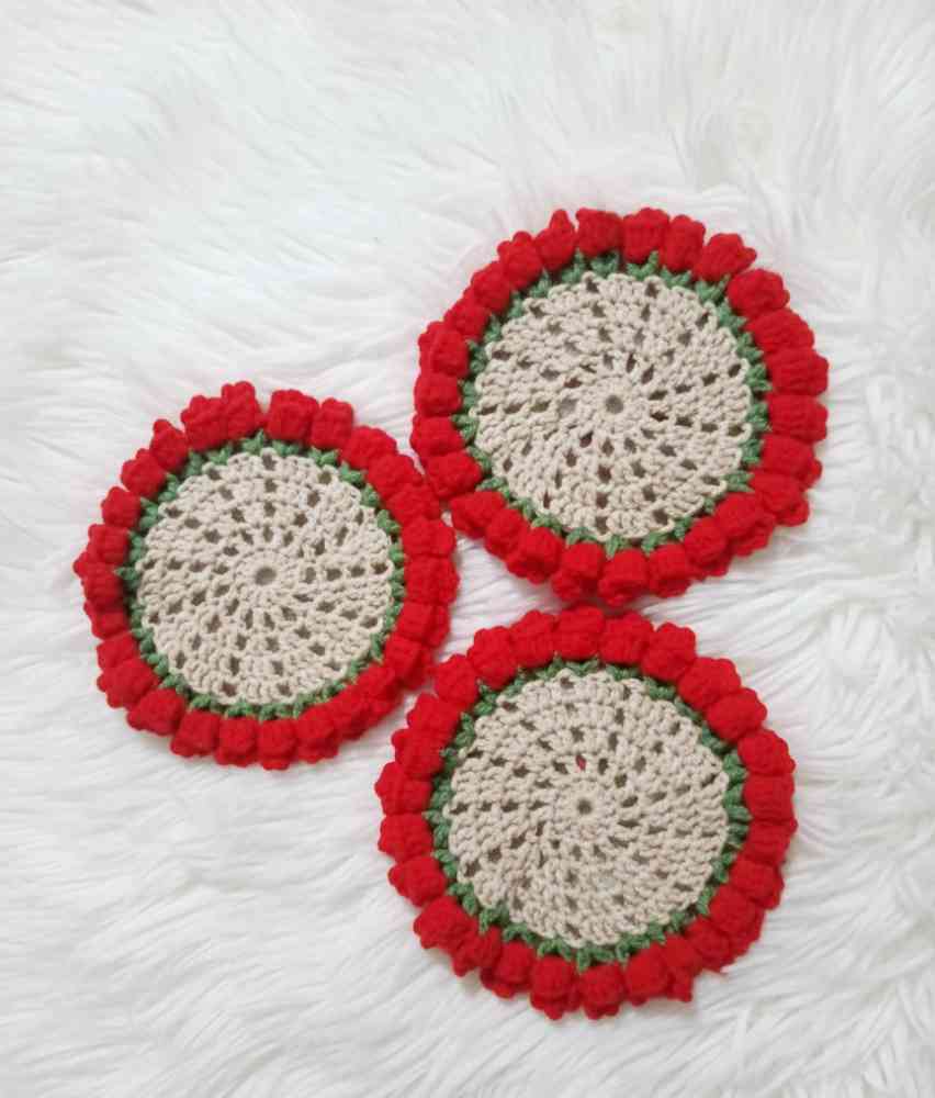 Crochet rose cup mat