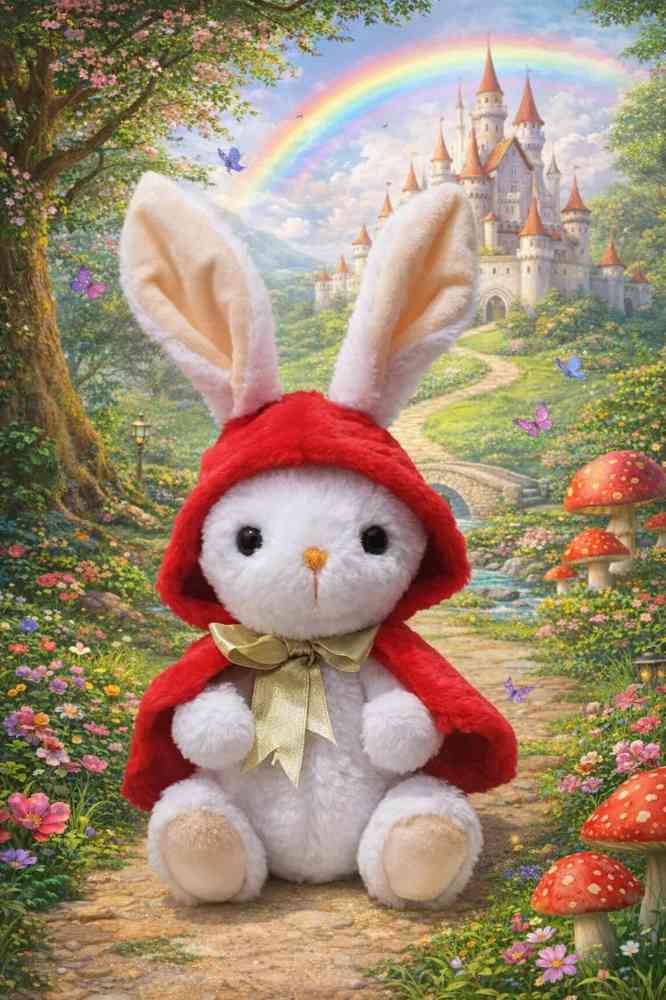 Handmade soft toy red riding bunny