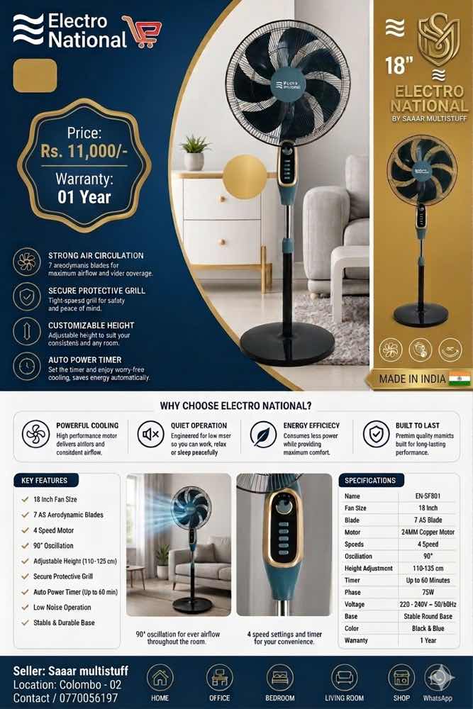 Electro national 18" stand fan