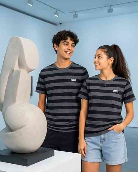 Ivora unisex teenage striped crew neck t-shirts