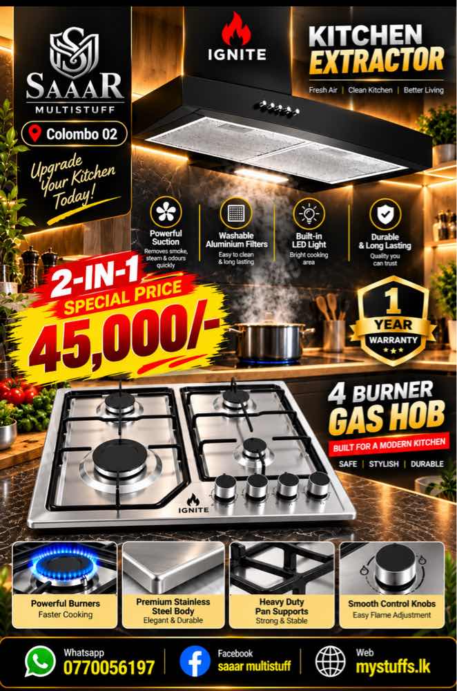 Ignite 4-burner gas hob and smoke extractor